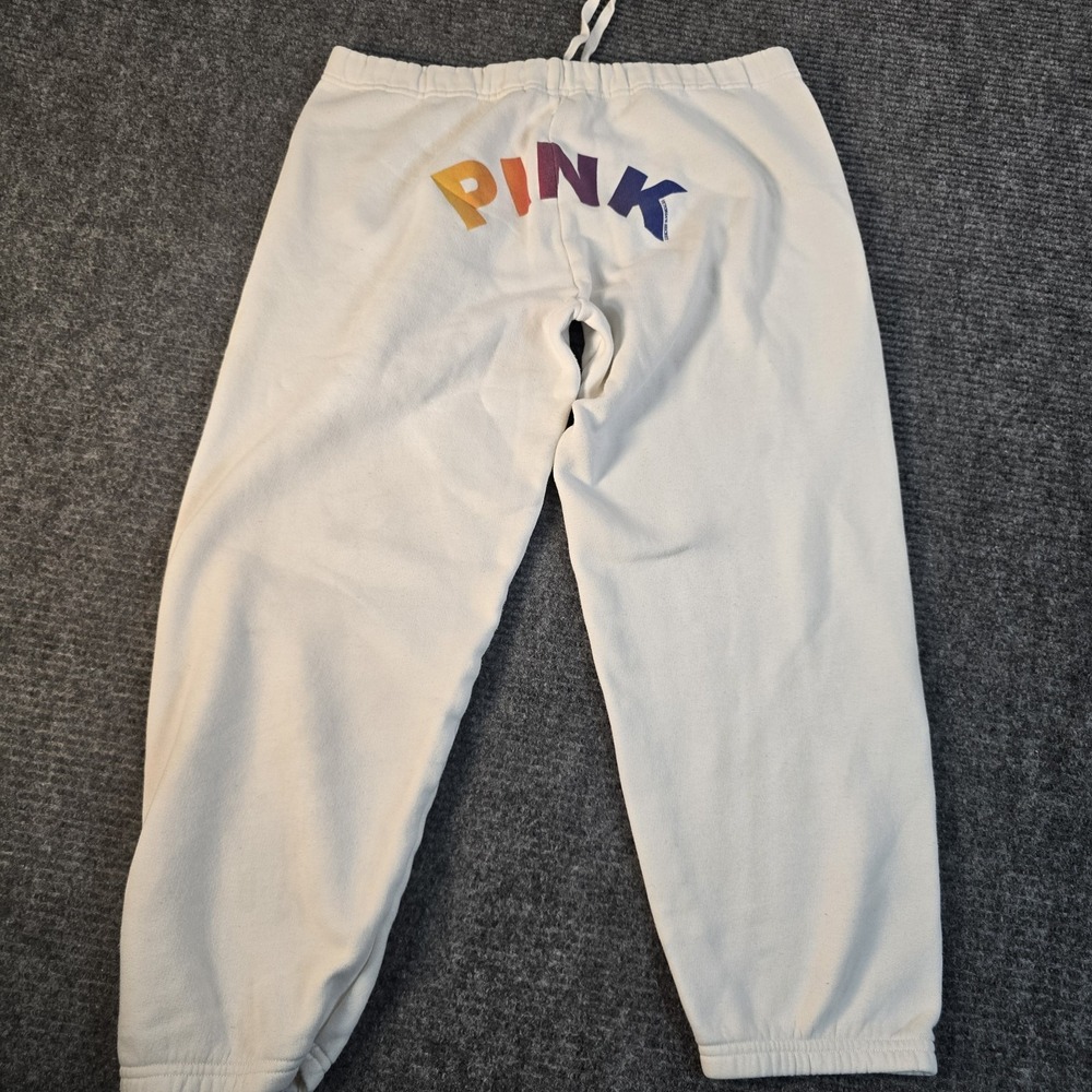 Rare Y2K Victoria's Secret PINK My Favorite Sweats M Rainbow Butt Logo White